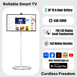 Téléviseur portable intelligent à écran tactile rechargeable de 27 pouces pour le divertissement à domicile, sans fil, mobile, sur roues, 27 pouces - Product Image 2