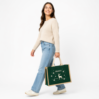 Sac fourre-tout en toile de jute naturelle écologique, imprimé rennes givrés pour les fêtes d'hiver, sac de courses réutilisable, logo personnalisé OEM