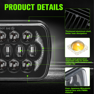 Faro LED rectangular de haz Alto y Bajo para camión, 6x7, 5x7 pulgadas, cuadrado, accesorios para Jeep Cherokee XJ - Product Image 3