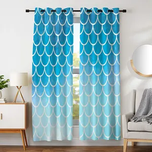 Venta al por mayor azul cortinas de ventanas-3d digital impreso de nueva moda de luz azul escamas de pescado 100% poliéster Simple apagón cortina de Windows