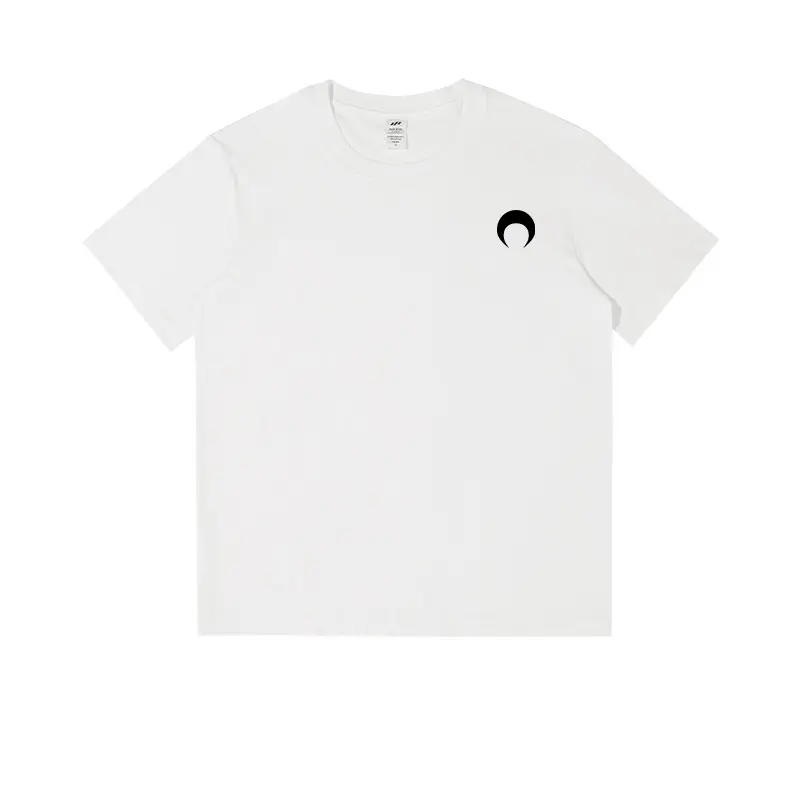 Camisa de algodón puro peinado para hombre, camisa de manga corta con cuello redondo simple, parte inferior blanca estampada, estilo apanés, 230G