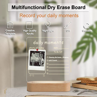 Tableau blanc effaçable à sec en acrylique avec éclairage LED chaud, support en bois pour notes, mémos, messages