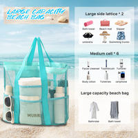 Sac de plage réutilisable en nylon ultraléger avec fermeture éclair et cordon de serrage, grande capacité, pour serviettes de protection solaire et vêtements