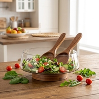 Grand saladier écologique avec base en bois d'acacia et cuillère, plat à soupe pour fruits, pop-corn, pâtes