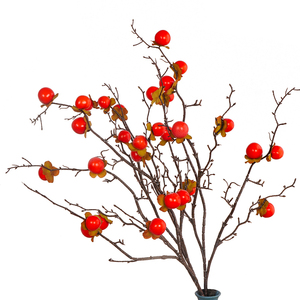 Tige de kaki artificielle 80 cm, texture réaliste, branche de kaki rouge pour la décoration de Noël et du Nouvel An chinois - Product Image 1