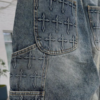 Shorts en jean bleu délavé 13oz personnalisés, résistants au lavage, avec logo en relief, pour hommes
