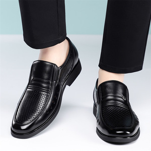 Breathable <b>Split</b> Leather Loafers Pointed <b>Toe</b> Office Career Men's Dress <b>Shoes</b> Rubber Outsole Pu Lining Solid Pattern - Product Image 3