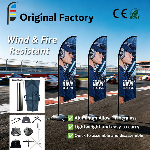 Wholesale Custom Feather Flag Banner Full Color Heat Transfer Printing Golf Car Bike Fiberglass Pole Beach Flag