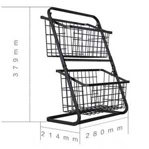 Metal <b>Wire</b> <b>Storage</b> <b>Basket</b> Double Layer Fruit Rack Desktop Organizer Black Durable Standing Type Rectangle Shape - Product Image 5