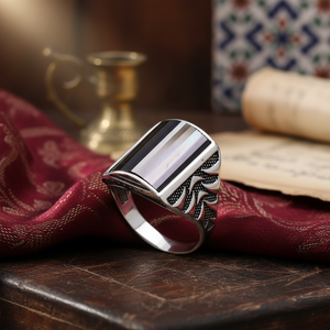 Onyx Stone Triangle Cut Gemstone Ottoman Design Authentic <b>Men</b> <b>Ring</b> Wholesale Handmade 925 Sterling <b>Silver</b> - Product Image 3