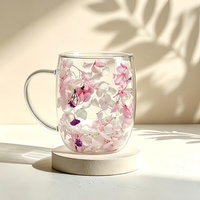 Tasse en verre borosilicate à double paroi tendance de 9 oz avec motif floral, sans BPA, isolation thermique pour les couples, café et jus de fruits