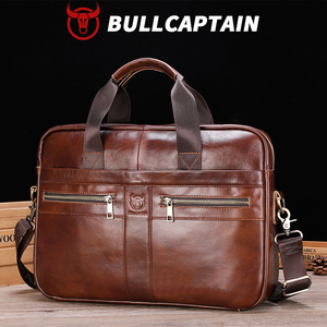 BULLCAPTAIN <b>Briefcase</b> Shoulder Messenger Bags Men's Genuine Leather 14-inch Laptop Bag's Men's <b>Briefcase</b> Office Business Handbag - Product Image 1
