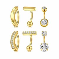 Ensemble de 6 Piercings de Nombril en Acier Inoxydable Tendance, Forme Cœur, Zircon Lisse, Simple et Perforé