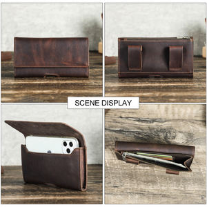 Étui de téléphone minimaliste en cuir <span class=keywords><strong>Crazy</strong></span> Horse, sacoche ceinture pour smartphone de 6,7 pouces, randonnée, cyclisme, équitation, sports de plein air, portefeuille pour téléphone - Product Image 3