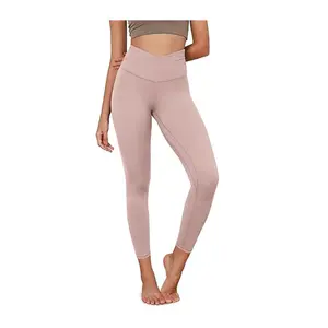 Celana Yoga wanita, celana Yoga selempang dengan saku dalam, celana Yoga latihan Crossover