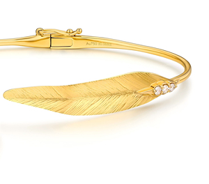VM.Jewelry Brazalete Unisex de Oro Sólido de 18K con Cadena de Plumas Larga con Incrustaciones de Diamantes, Clásico, Personalizado, para Uso Diario, NGTC - Product Image 3