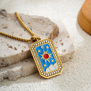 Retro <span class=keywords><strong>Tarot</strong></span> Roestvrij Staal 18K Vergulde Ketting Prachtige Druipende Olie Vierkante Hanger Modieuze Bedels - Product Image 3