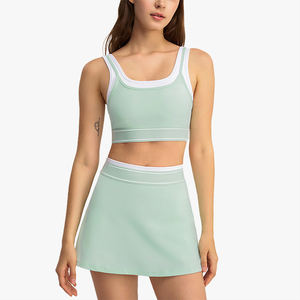 New Color Block White Stripe Camisole Sports Bra <b>Women</b> Running Tennis Mini <b>Skirt</b> Yoga Wear Two-Piece Set - Product Image 5