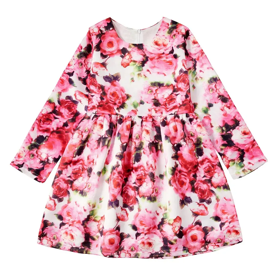 Cute Girl Fashion Floral Prints Dress Boutique Little Girls Spring Long Sleeve Dresses Wholesale Kids Clothing