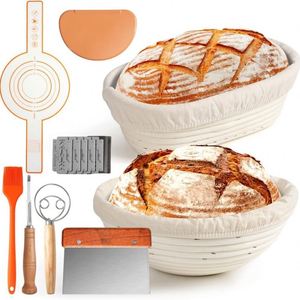 Banneton para Pan de 10 Pulgadas, Set de Fermentación Ovalado con Forro, <span class=keywords><strong>Molde</strong></span> <span class=keywords><strong>Redondo</strong></span> de 22.8 cm, Cesta de Ratán para Repostería y Freidora de Aire - Product Image 1