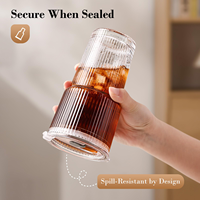 Gobelets en verre de 20 oz avec pailles et couvercles, tasses à café glacé côtelées, verres en verre épais anti-fuite avec couvercles, idéaux pour le café