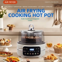 Cuisinière multifonction 5L 4-en-1 : Friteuse à air, Mijoteuse, Cuiseur à riz avec couvercle transparent pour usage familial sur comptoir