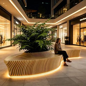 Luxury Modern Parametric Modular Planter <b>Bench</b> Outdoor Wood Seating with Integrated Flower Pot for Shopping Mall - Product Image 1