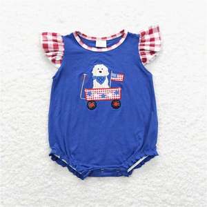 Top Azul Boutique para el 4 de Julio con Bordado de Bandera Americana y Carrito para Perros, Ropa Infantil a Juego para Hermanos - Product Image 5