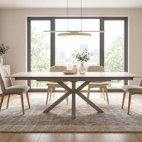 Table de cuisine moderne en céramique beige extensible avec base géométrique – Offre spéciale