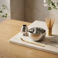 Ensemble de bols à matcha en céramique couleur argent avec fouet en bambou, Chawan japonais pour la cérémonie du thé matcha