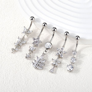 Lingchee in acciaio inox CZ farfalle foglia d'acero ombelico anello adatto per l'accessorio moda donna - Product Image 3