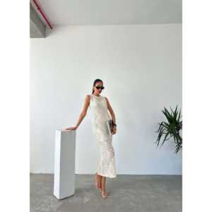 Elegante Vestido de Punto Calado con Cuello Alto, Ajustado, Cintura Natural, Transpirable, Vestido Suéter para Mujer - Product Image 5