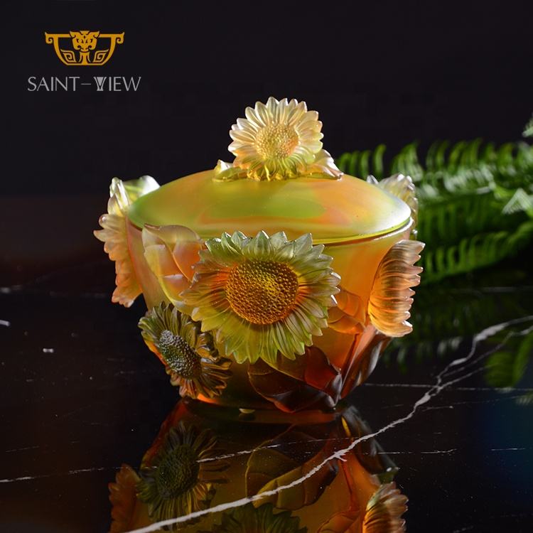 2021 Best Selling Crystal Glass Sunflower Sugar Jar Desk Ornaments Office Decoration