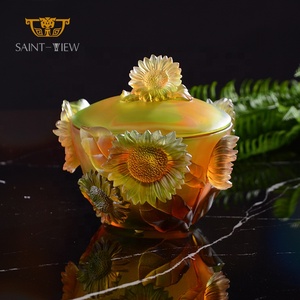 Meilleures ventes 2024 <span class=keywords><strong>SAINT</strong></span>-VIEW Pot à sucre en verre poli cristal ambré motif tournesol, Ornements de bureau, Décoration de bureau - Product Image 2