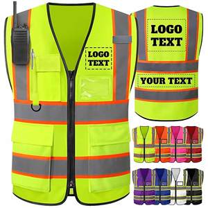 Gilet di Sicurezza Riflettente Alta Visibilità Nero e Viola con Cerniera e Tasche per Guardie di Sicurezza e Operai Edili - Product Image 2