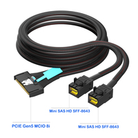 Kabel MCIO 8i 2xSFF 8643 MCIO 8i MiniSAS HD SFF 8643 PCIe 5.0 PVC/Nylon Koneksi Server Kecepatan Tinggi untuk Pusat Data Cloud