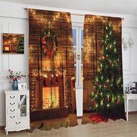 Rideaux de Noël personnalisables avec motifs d'arbres de Noël et de paysages enneigés, pour chambre et salon, 2 panneaux, décoration intérieure