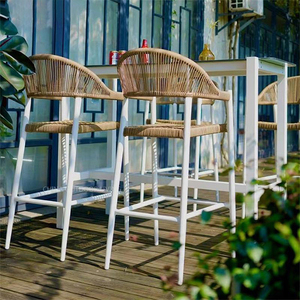 Vruise Ship Chaises de bar en <span class=keywords><strong>corde</strong></span> tissée pour le jardin Tabouret imperméable pour pieds hauts Ensemble de mobilier d'extérieur Table et chaise de bar en aluminium - Product Image 3