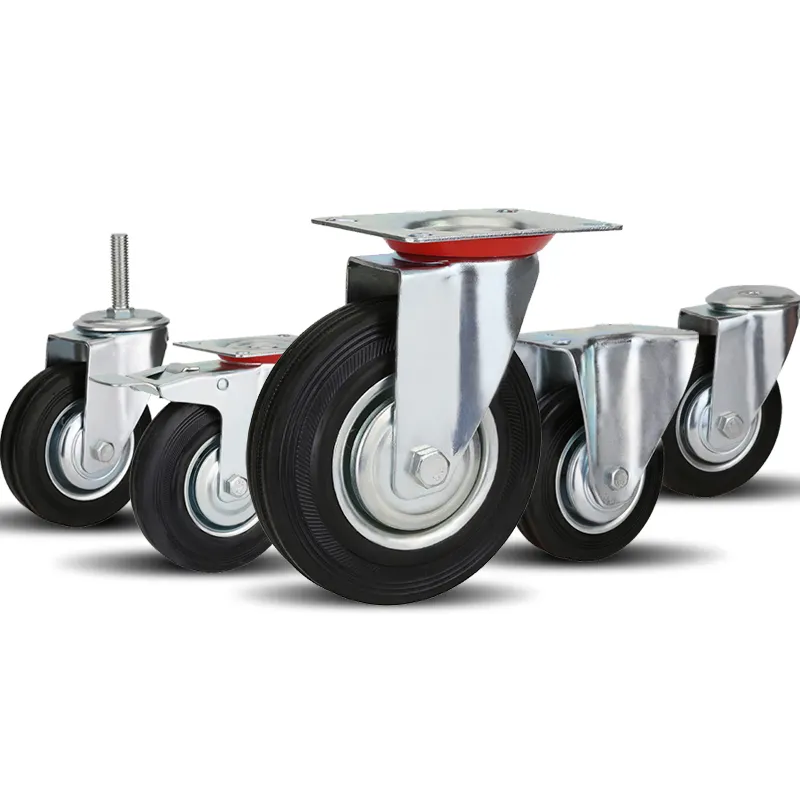 4 5 6 8 인치 정체되는 트롤리 고무 기름 증거 피마자 바퀴 산업 회전대 브레이크 피마자 바퀴