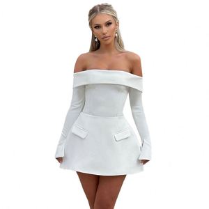 Nuevo Vestido de Otoño para Mujer, Elegante, Color Puro, Sexy, con Hombros Descubiertos, de Alta Gama, Manga Larga - Product Image 5