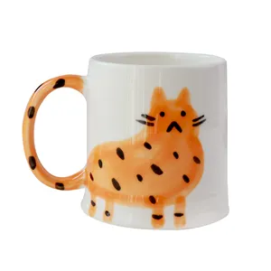 Ins hand-painted cute chubby orange ceramic mug home fun children's orange cat water cup children's gift milk cup