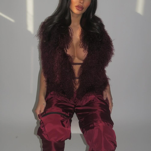 <span class=keywords><strong>Gilet</strong></span> court en vraie fourrure de mouton de Mongolie pour <span class=keywords><strong>femme</strong></span>, style licou, à découpes, coupe ajustée, dos nu, à bandes, duveteux et moelleux - Product Image 1