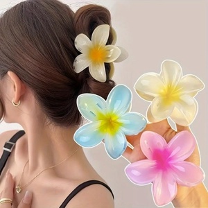 Pinzas de <span class=keywords><strong>Pelo</strong></span> con Flor de Plumeria Hawaiana de 8cm, Pinzas Grandes Estéticas de Gelatina Tropical, Accesorios de Playa de Verano para Mujer - Product Image 1