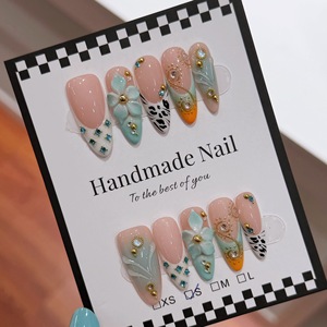 TSZS Juego de 10 <span class=keywords><strong>Uñas</strong></span> Postizas Acrílicas de Estilo Punk de Lujo, <span class=keywords><strong>Uñas</strong></span> <span class=keywords><strong>Francesas</strong></span> con Flores Talladas en 3D, <span class=keywords><strong>Uñas</strong></span> Postizas Hechas a Mano - Product Image 3