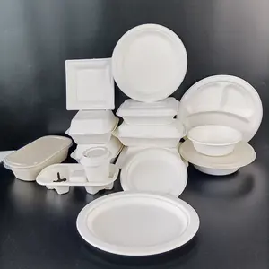 New Disposable Round Oval Fast Food Microwave Sugarcane Pulp Party Fruit Compostable Plates
