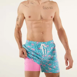 DLK Bañador para hombre con estampado de palmeras rojas, de secado rápido, cintura elástica, pantalones cortos de playa de poliéster tejido - Product Image 6