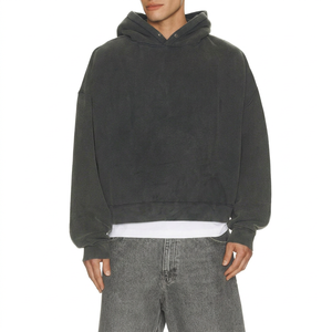 Men's Oversized Cropped Hoodie Solid Color French Terry Cotton Sweatshirt Hooded Regular Sleeve Autumn Style - Product Image 1