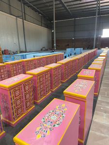 Nouvelle charrette de rangement en bois de manguier peinte à la main, style industriel moderne et rustique, avec roulettes, pour salon – Meilleure vente - Product Image 2