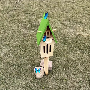 บ้านผีเสื้อไม้พร้อมที่ให้อาหาร ตกแต่งสวนแบบแขวน กล่องทำรังสำหรับผีเสื้อ ผึ้ง แมลง ผีเสื้อผีเสื้อปีกผีเสื้อ - Product Image 1