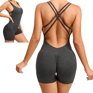 Sleeveless Soft Scrunch Butt Compression Fitness One Piece Jumpsuit Woman Gym Exercise Bodysuits Activewear